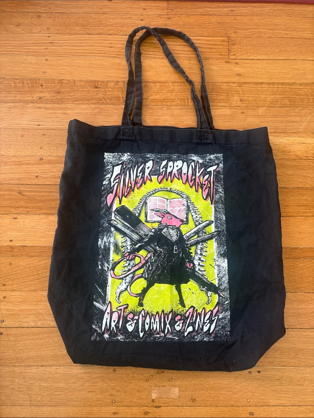 Silver Sprocket Art Comix Zines Black Canvas Graphic Tote Bag⁠